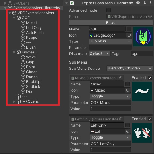 Expressions Menu Hierarchy Editor