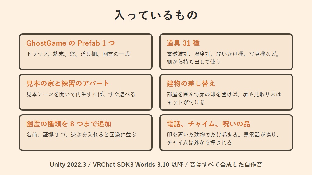 VRChat向けゲームアセット 怪奇現象調査バイト 幽霊調査キット