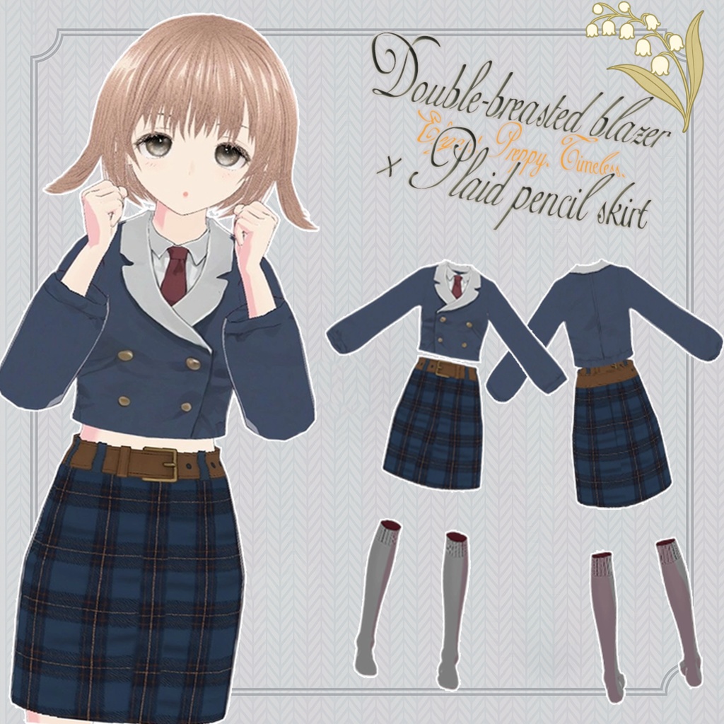 【VRoid・VRChat対応】秋冬スクールコーデ3点セット+VRMモデル「KEIKO」付き