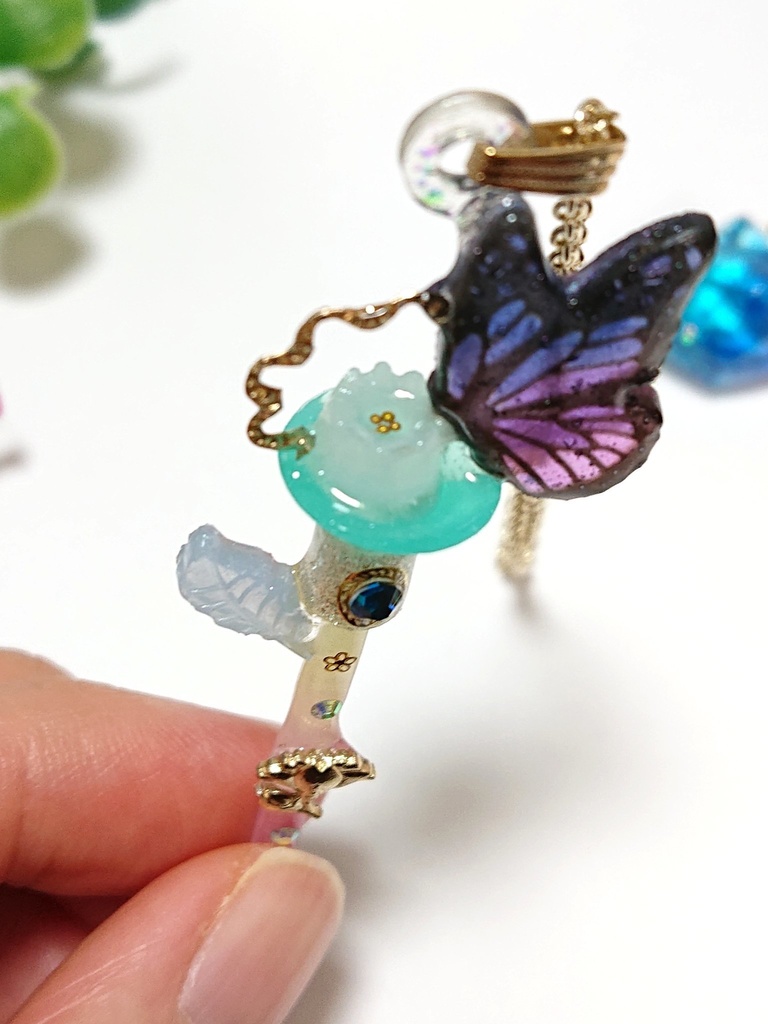 蝶々と花  変身ステッキ風ネックレス  杖 スタッフ ロッド