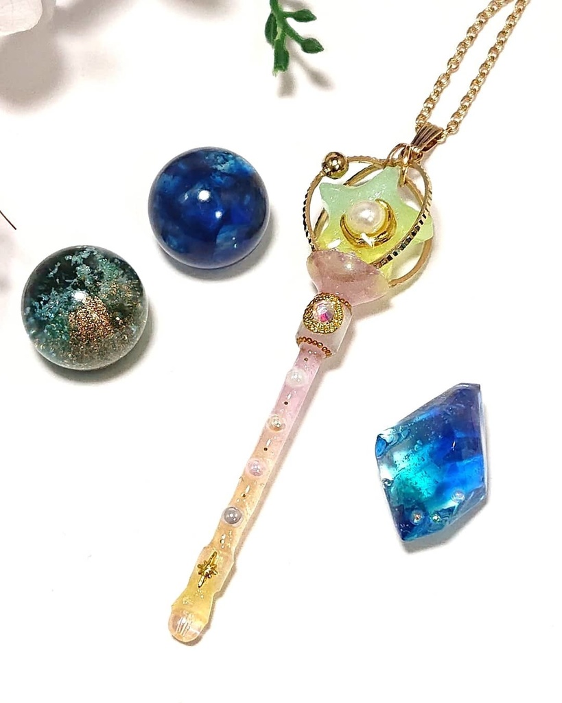 流れる星の変身ステッキ風ネックレス 魔法のステッキ 杖 スタッフ ロッド