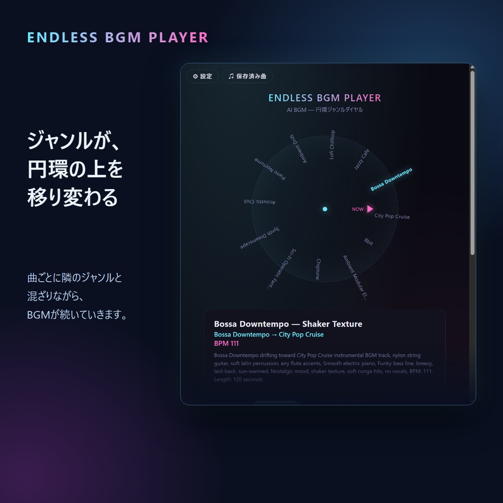 Endless BGM Player|ローカルAIで生成・連続再生するBGMプレイヤー【CPU版・GPU版】