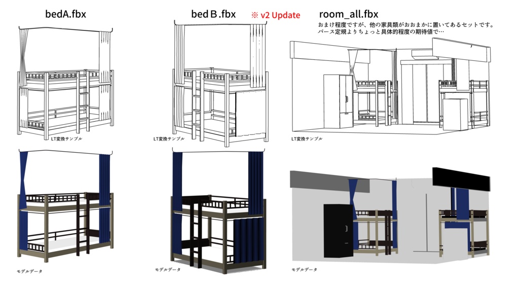あの部屋の2段ベッド+部屋配置サンプル（3D）