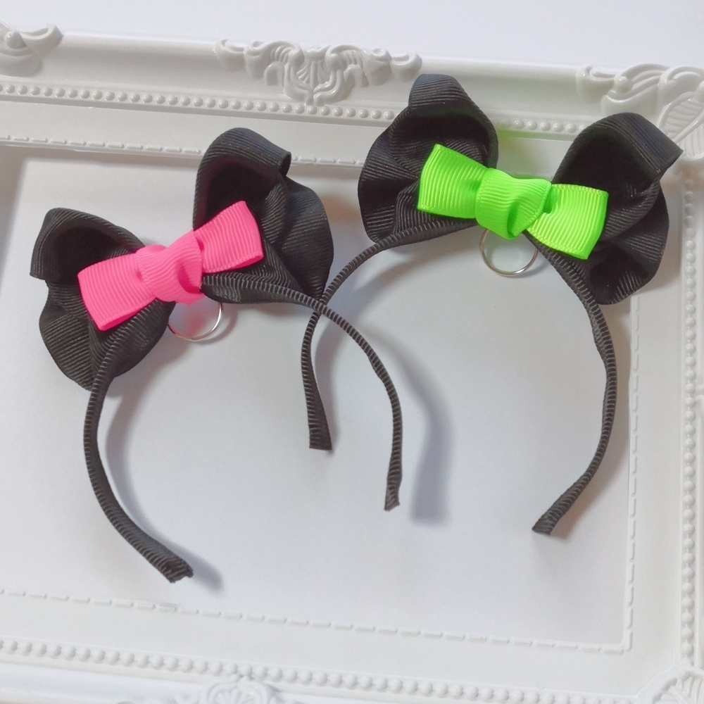 【全30色】ぬいぐるみ用まるみみ風リボンカチューシャ・黒(受注制作)