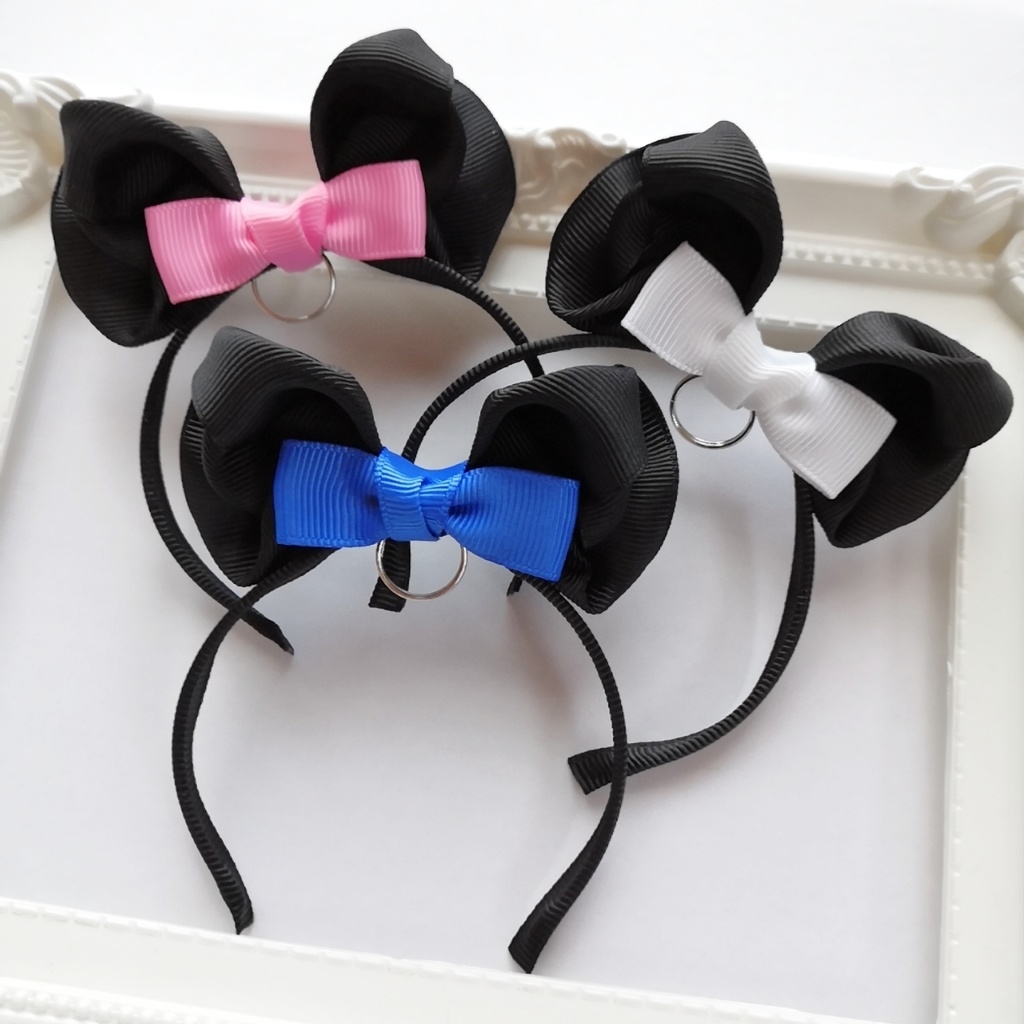 【全30色】ぬいぐるみ用まるみみ風リボンカチューシャ・黒(受注制作)