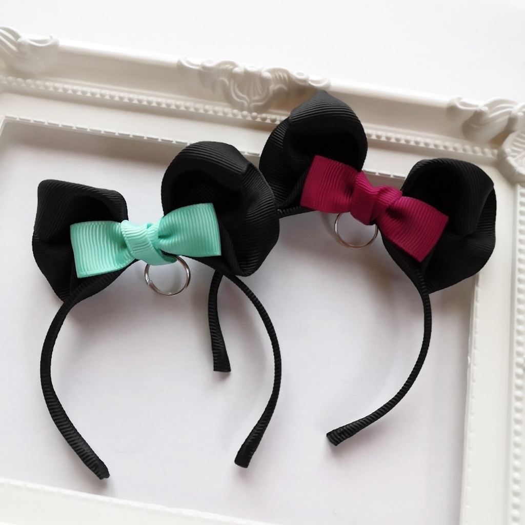 【全30色】ぬいぐるみ用まるみみ風リボンカチューシャ・黒(受注制作)