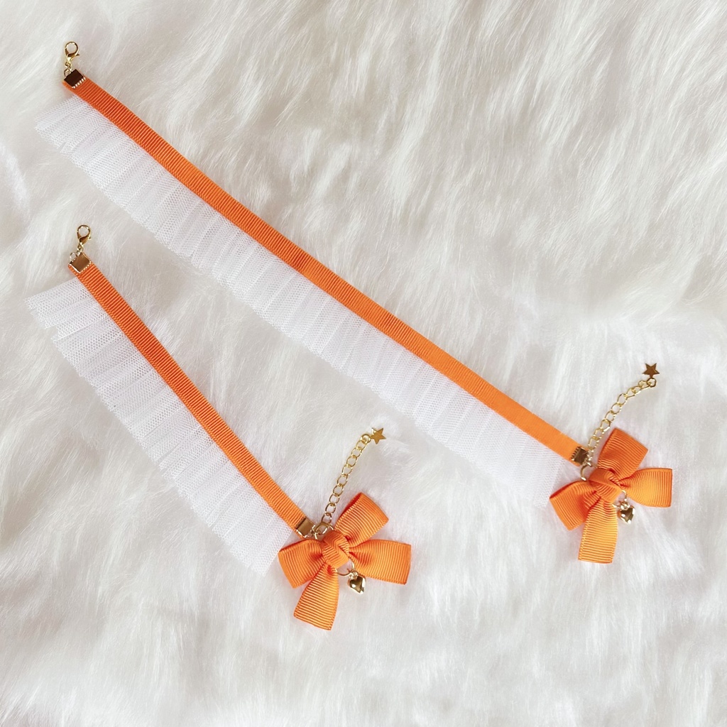 【全30色・ロング】ぬいぐるみ用付けフリル / 付け襟 / サッシュリボン(受注制作)