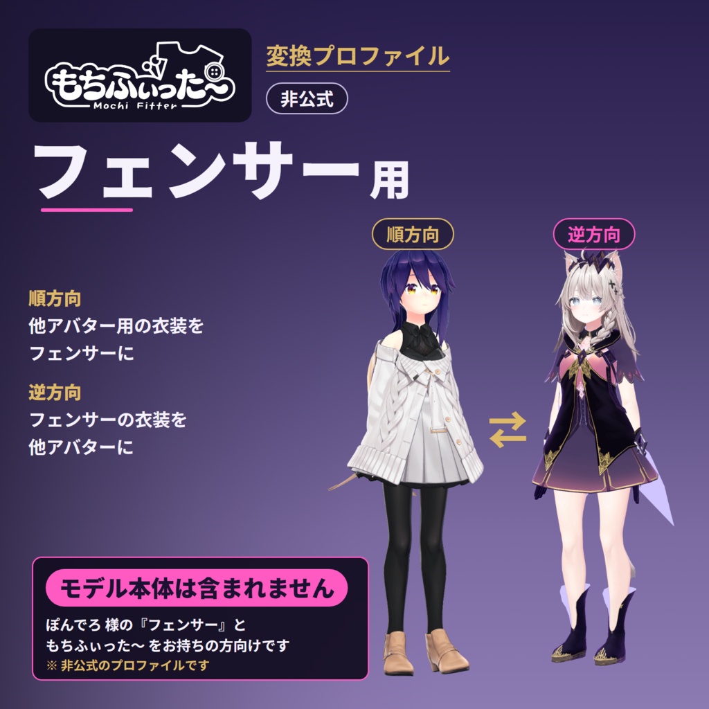【VRChat】フェンサー用 もちふぃった~ 変換プロファイル(順方向・逆方向)【非公式】