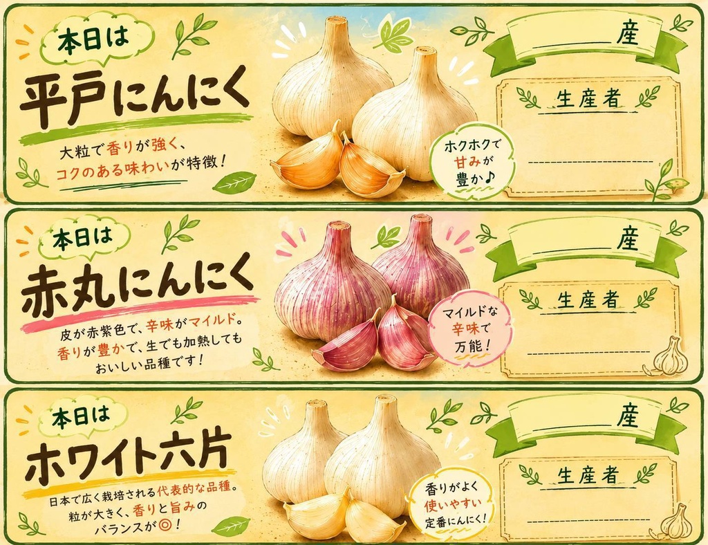 にんにくぽっぷ③本日のにんにく生産者欄入