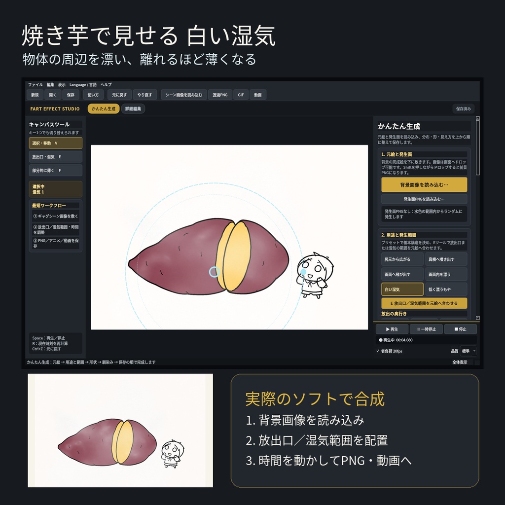 【自動】漫画向け おなら・湯気エフェクト生成ソフト|Fart Effect Studio|透過PNG・GIF・APNG・動画対応