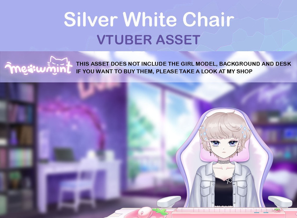 Silver White Gaming Chair - Vtuber asset