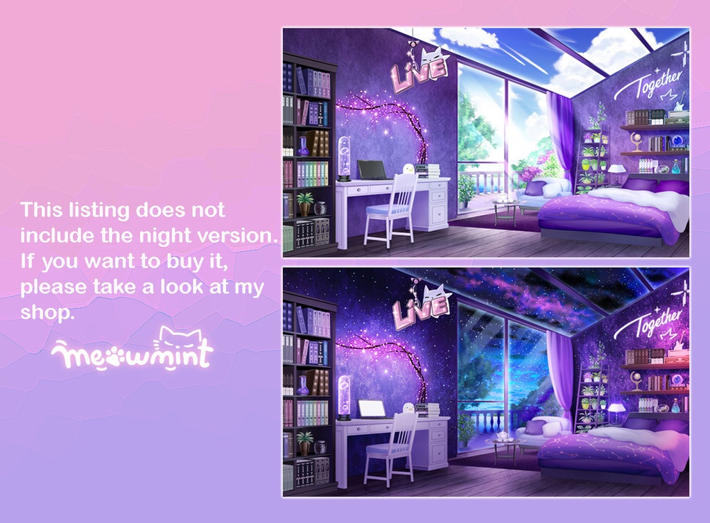 Day version - Blue Purple Modern Vtuber Bedroom Background