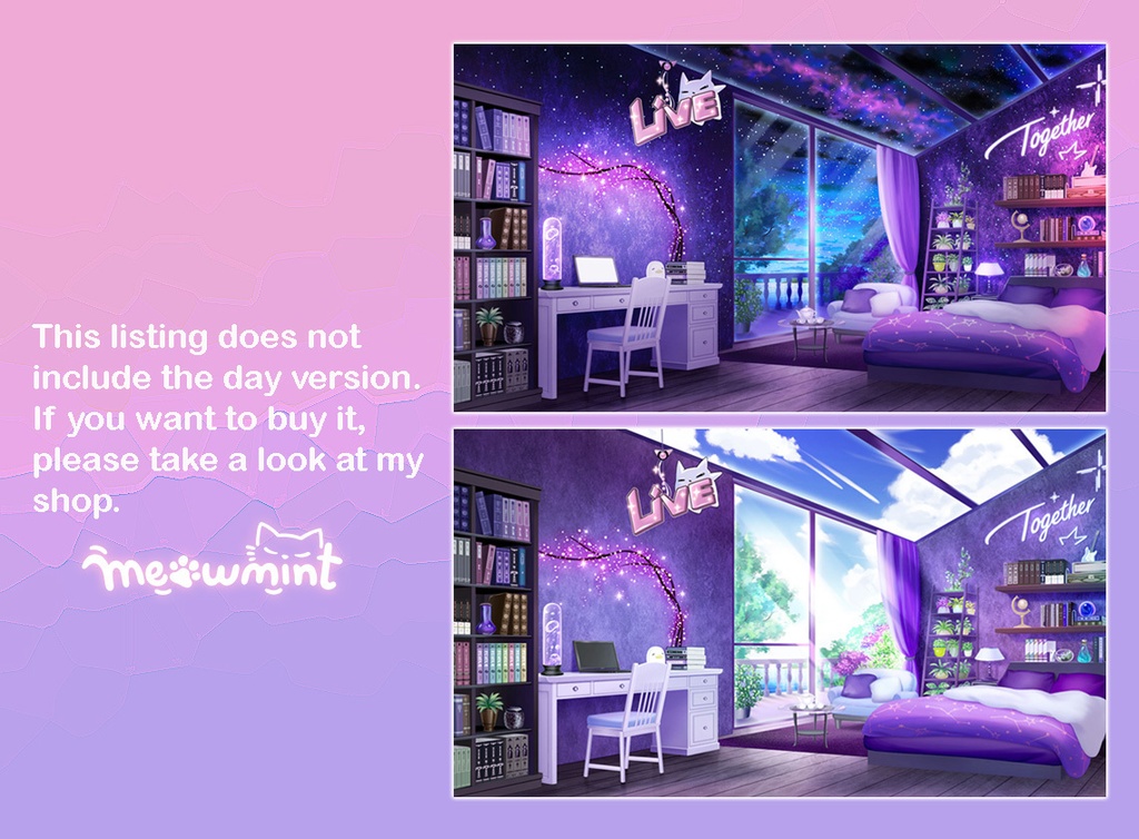 Night version - Blue Purple Modern Vtuber Bedroom Background
