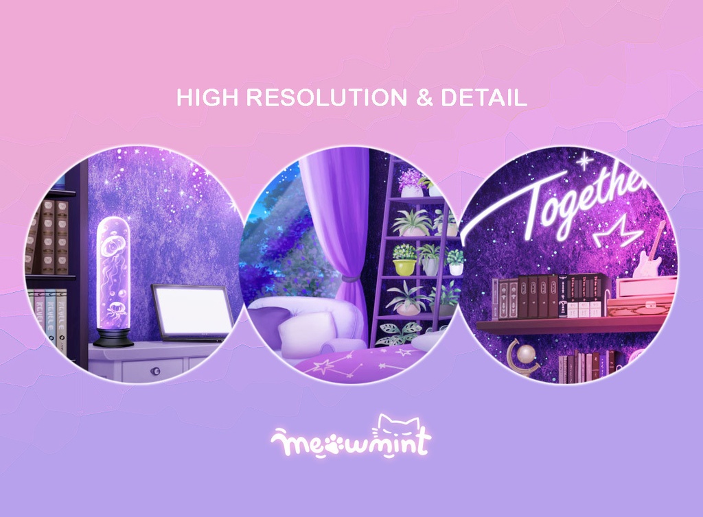 Night version - Blue Purple Modern Vtuber Bedroom Background