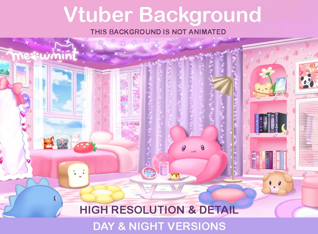 Cute Pink Bedroom Vtuber Background - DAY version - Vtuber のかわいいピンクの寝室の背景