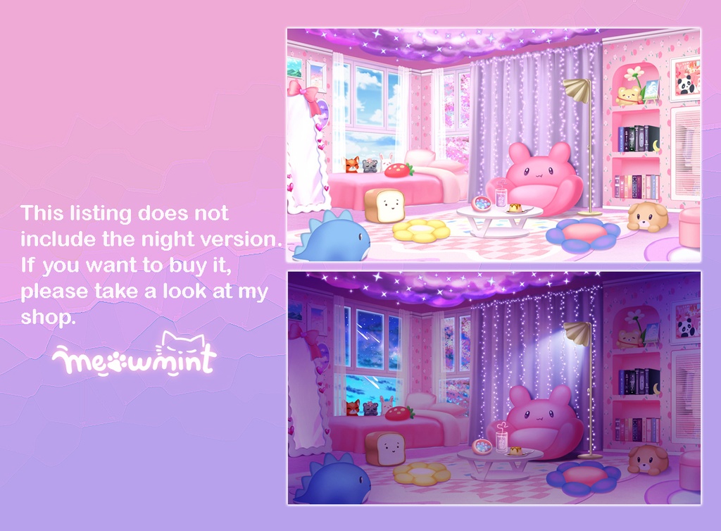 Cute Pink Bedroom Vtuber Background - DAY version - Vtuber のかわいいピンクの寝室の背景