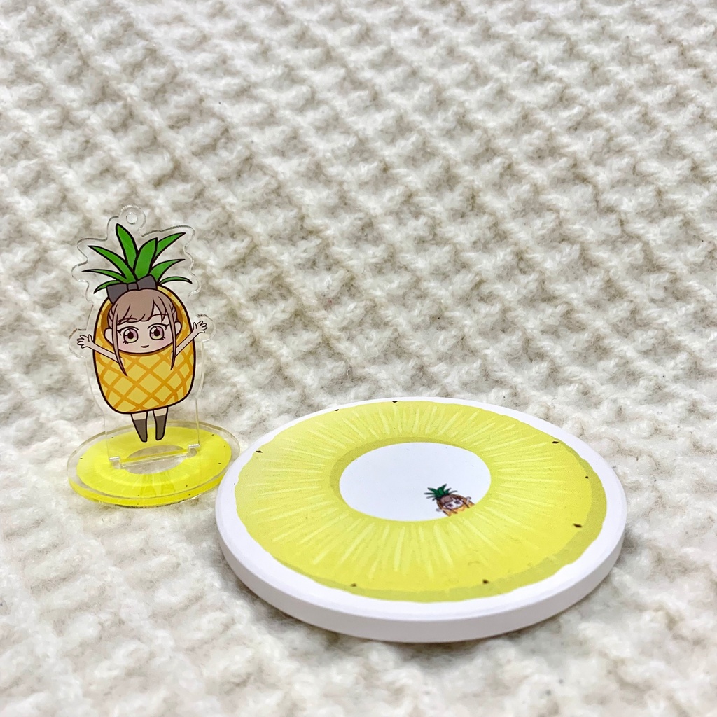 酢酸えちる🍍生誕祭記念グッズセット(台座付きアクリルキーホルダー&白雲石吸水コースター)