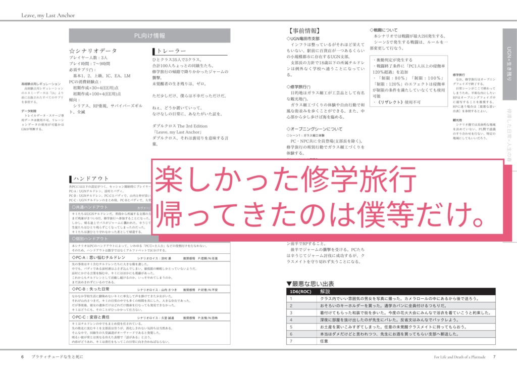 【DX3rd】プラティチュードな生と死に【単発シナリオ集】