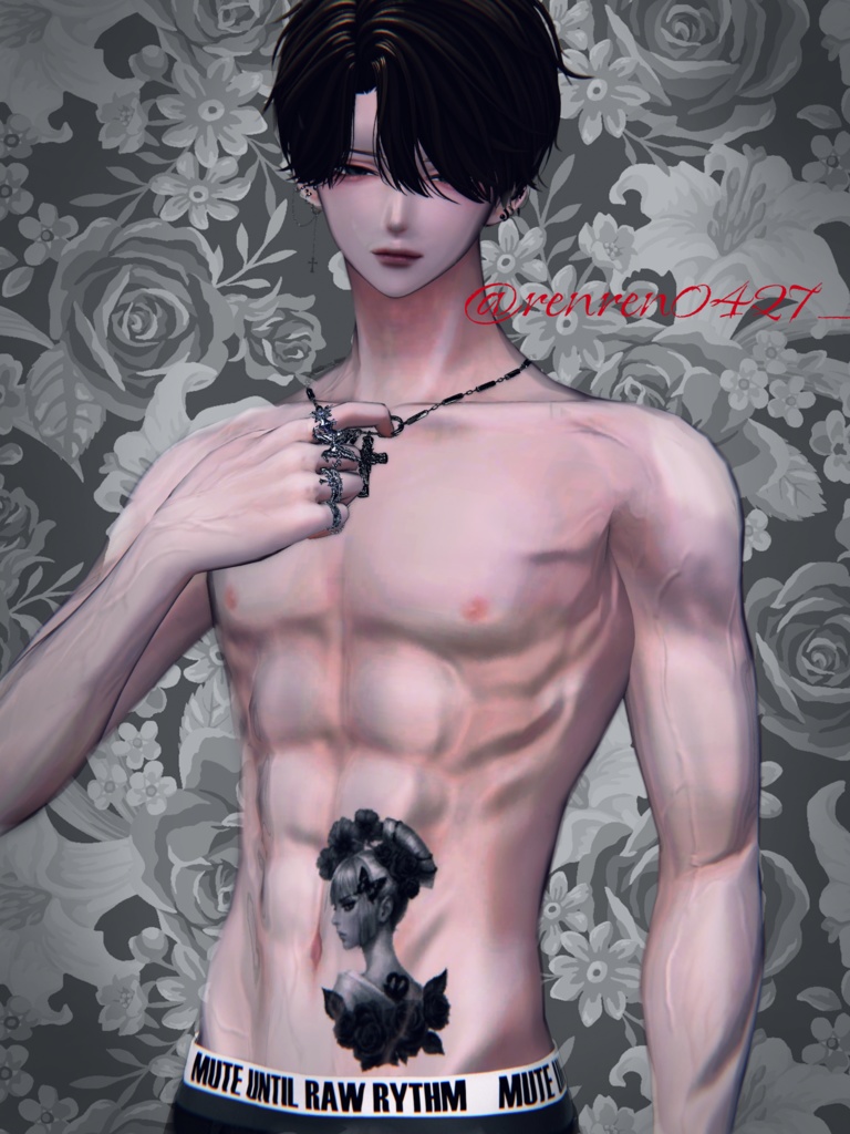 花魁と花のtattoo (服ペイント)