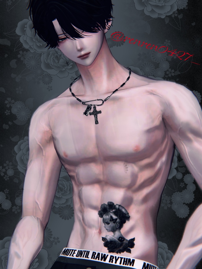 花魁と花のtattoo (服ペイント)