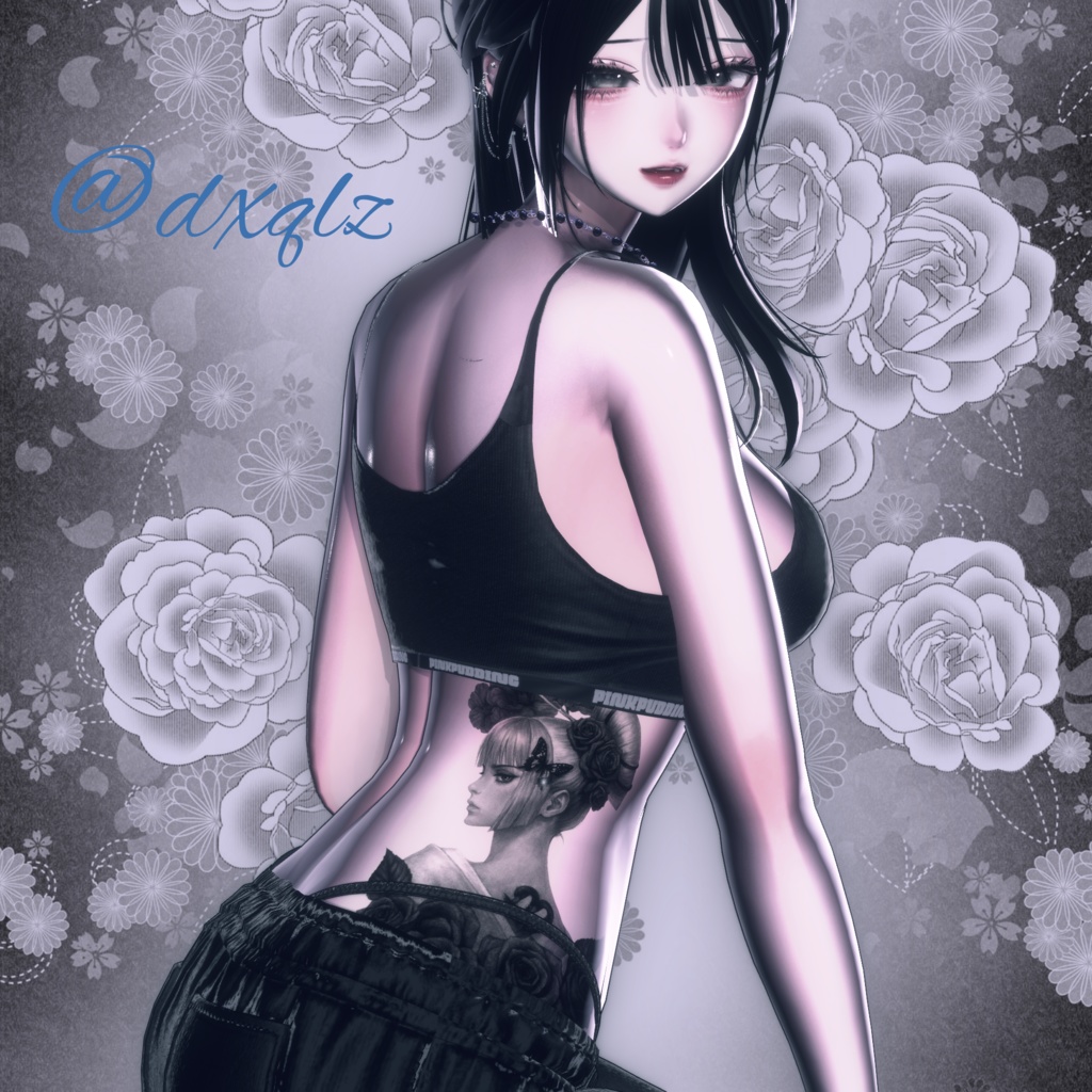 花魁と花のtattoo (服ペイント)