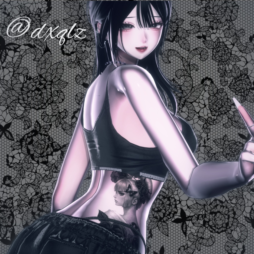 花魁と花のtattoo (服ペイント)