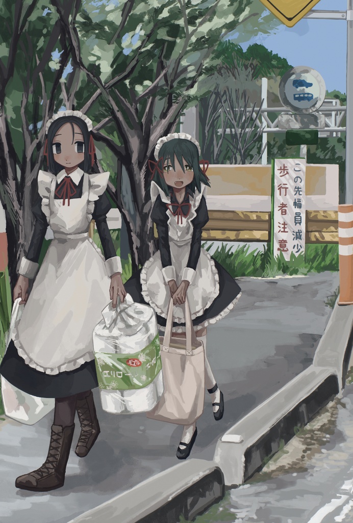 メイドのポストカード2種(かいもの、リボン)