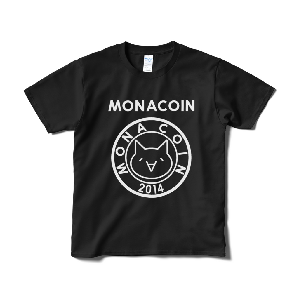 Tシャツ リアルモナコイン表柄 文字有 黒地 白