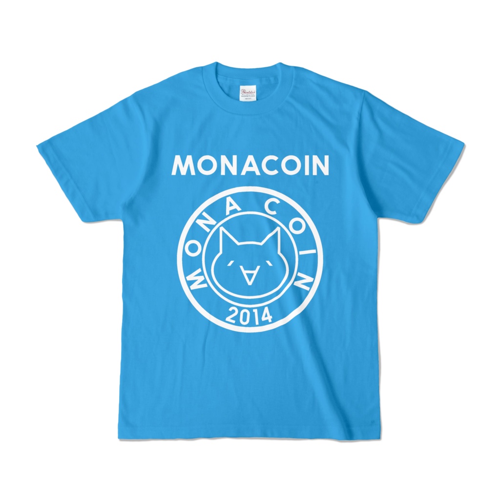 Tシャツ リアルモナコイン表柄 文字有 ターコイズ地 白