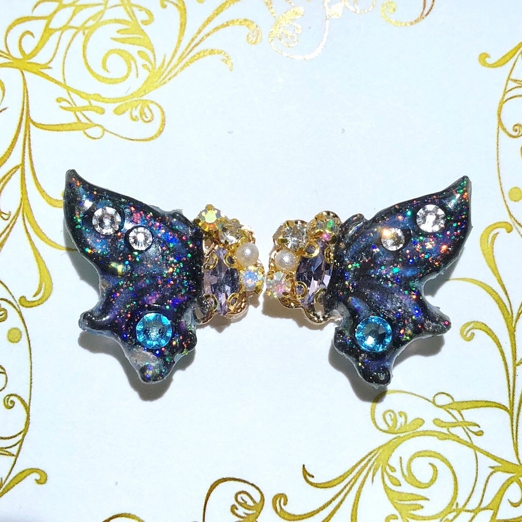 蝶々 ビジュー スワロフスキー ピアス イヤリング