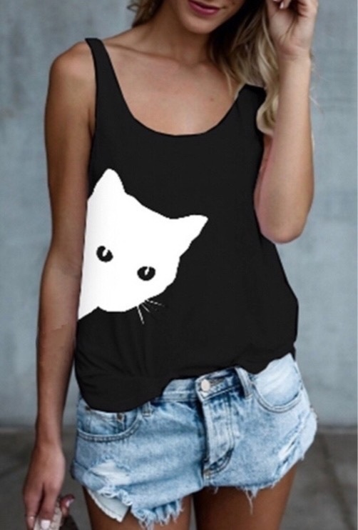 猫ちゃんブラックタンクトップ