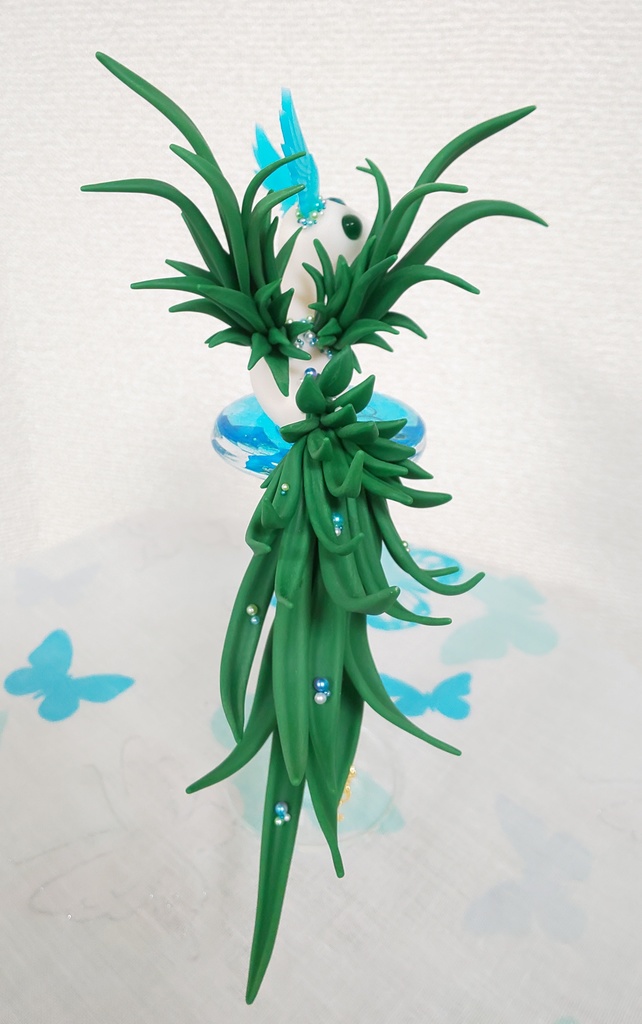 【57】フェニックスドラゴン(ガラス製台座付き)(ホワイト×グリーン)