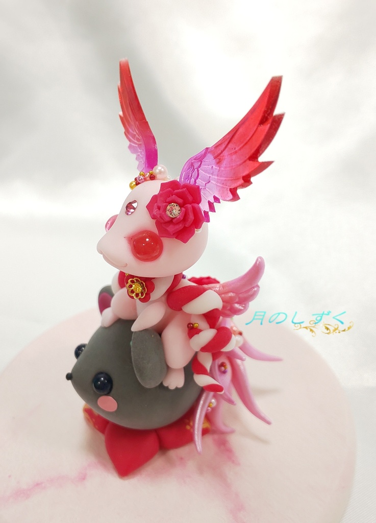 【83】お正月限定!! 干支ねずみに乗る羽耳ドラゴン(パールピンク)