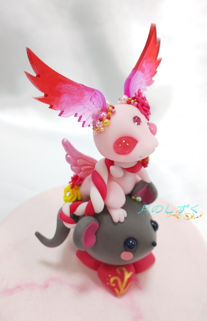 【83】お正月限定!! 干支ねずみに乗る羽耳ドラゴン(パールピンク)