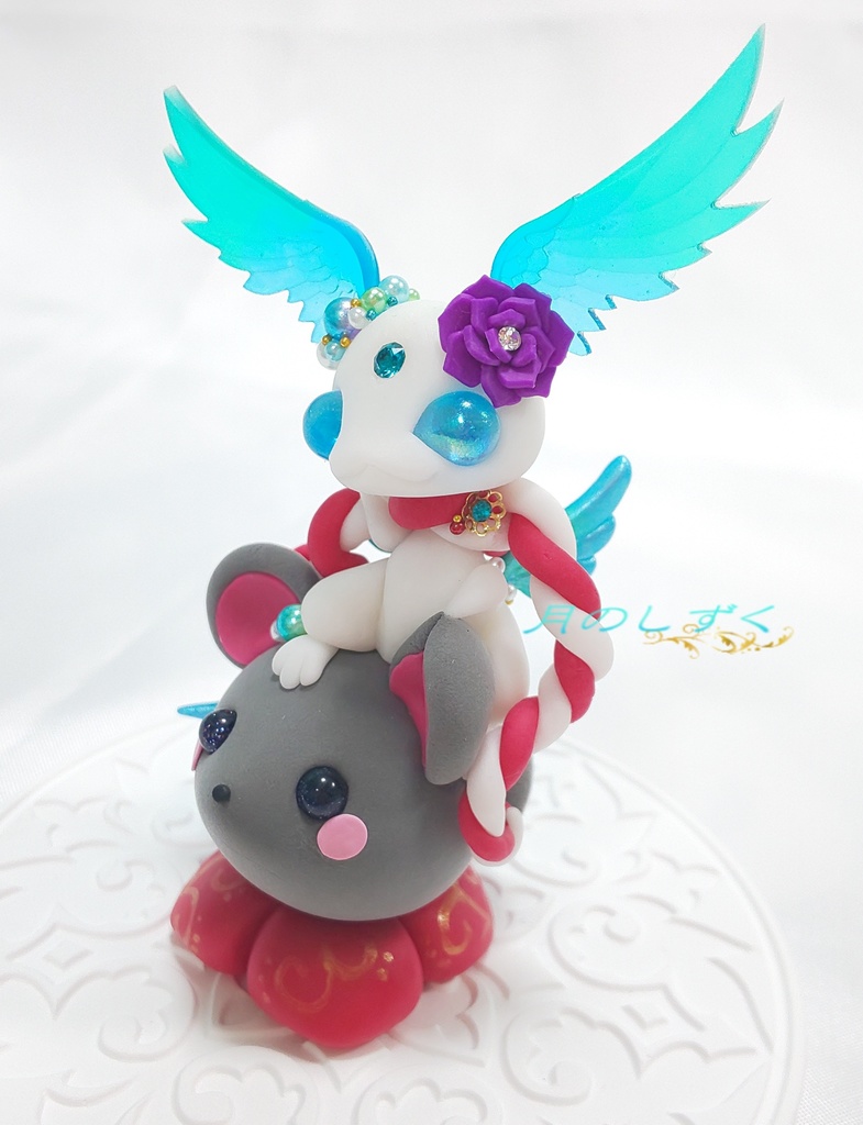 【84】お正月限定!! 干支ねずみに乗る羽耳ドラゴン(パールブルー)