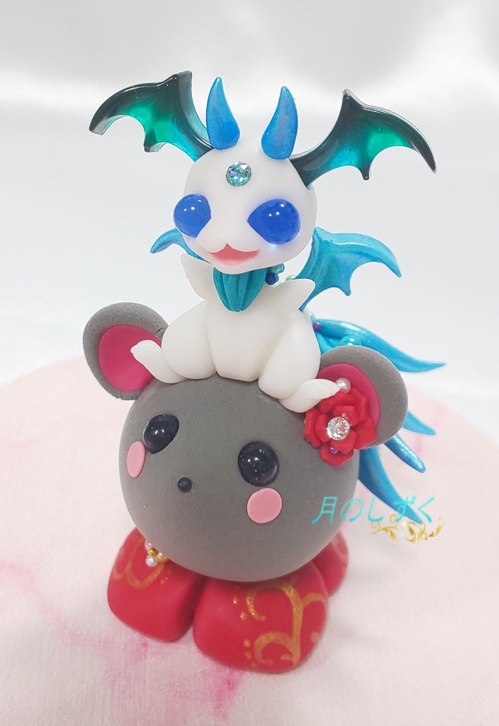 【87】お正月限定!! 干支ねずみに乗るちび悪魔ドラゴン(パールブルー)