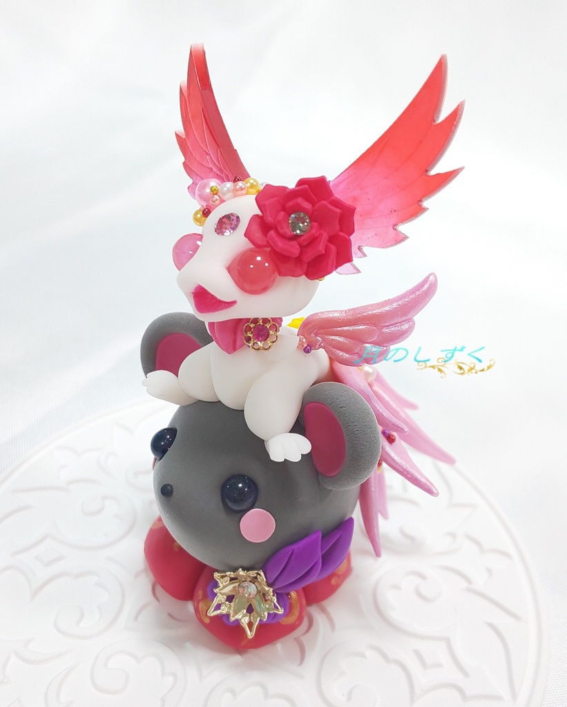 【88】お正月限定!! 干支ねずみに乗るちび羽耳ドラゴン(パールピンク)