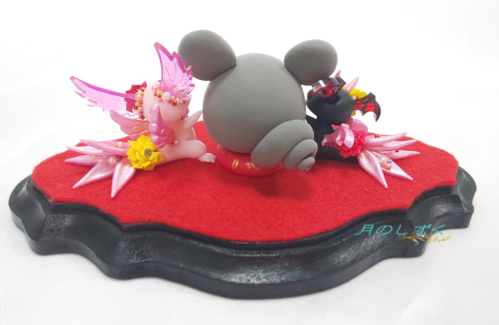 【95】お正月限定!! 干支ねずみとおチビドラゴン二人のお正月飾り(パールピンク)台座付き