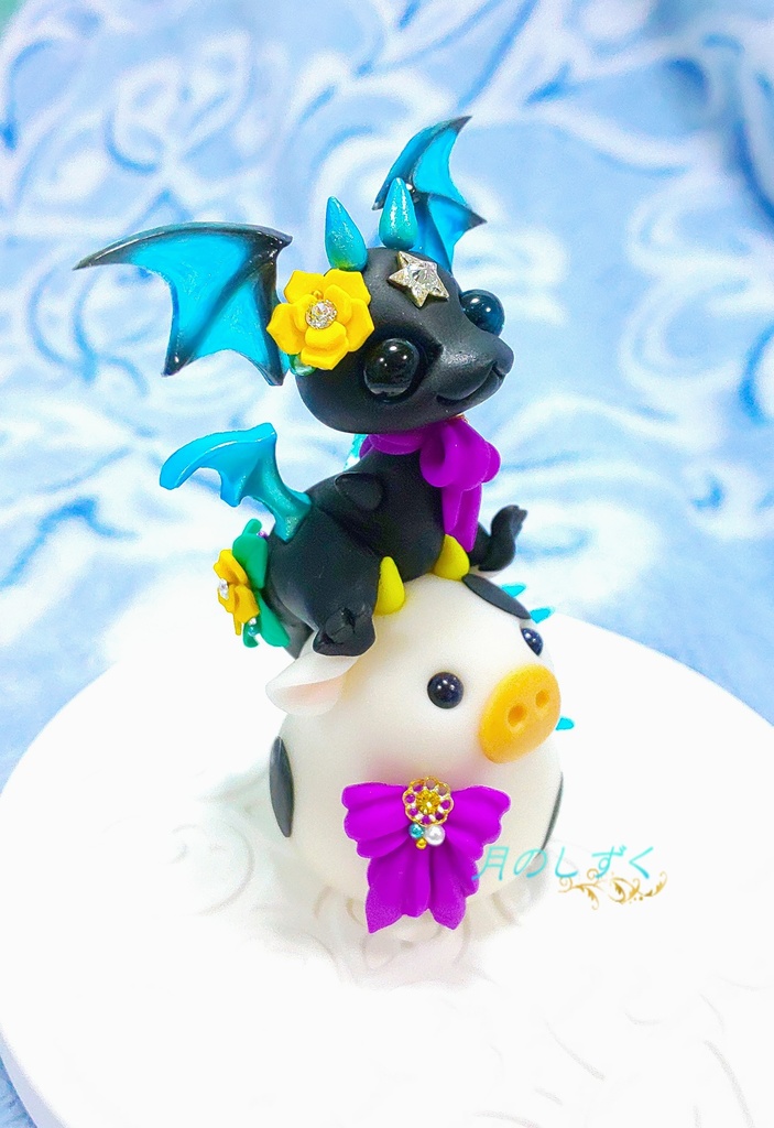【116】お正月限定!!干支丑に乗るちび悪魔ドラゴン(パールブルー)