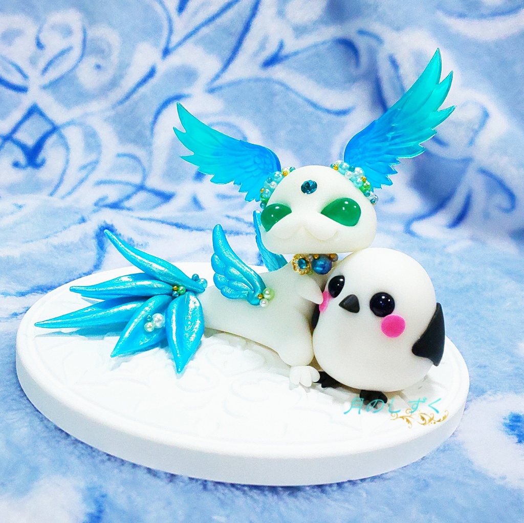 【117】お正月限定!! シマエナガ大好き羽耳ドラゴン(パールブルー)