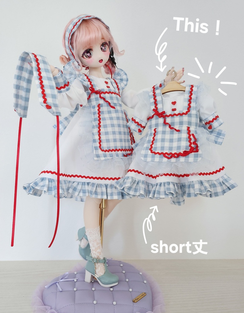 水色チェックエプロンOP