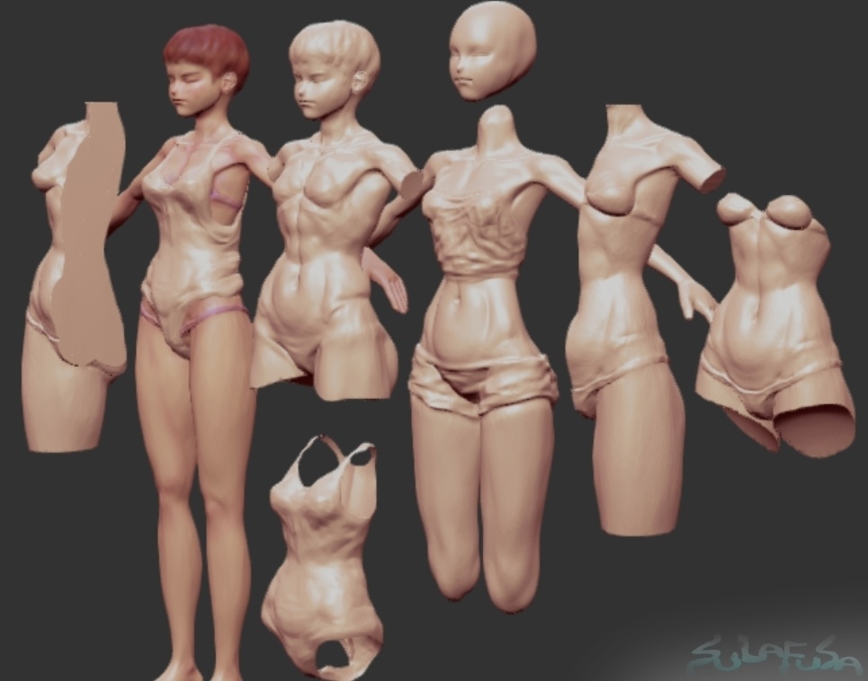 女性 胴体3DCG 筋肉質、脂肪、下着  musclegirl  (obj)