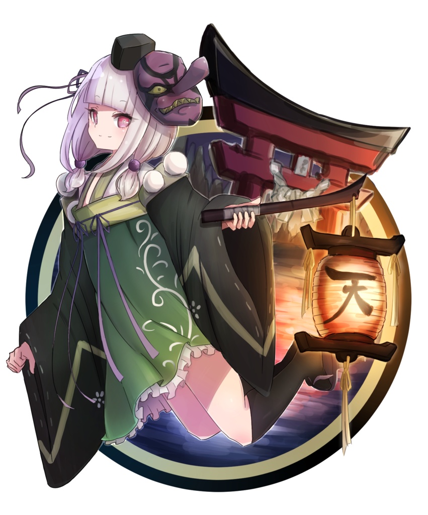 和風女の子のアクリルバッジ