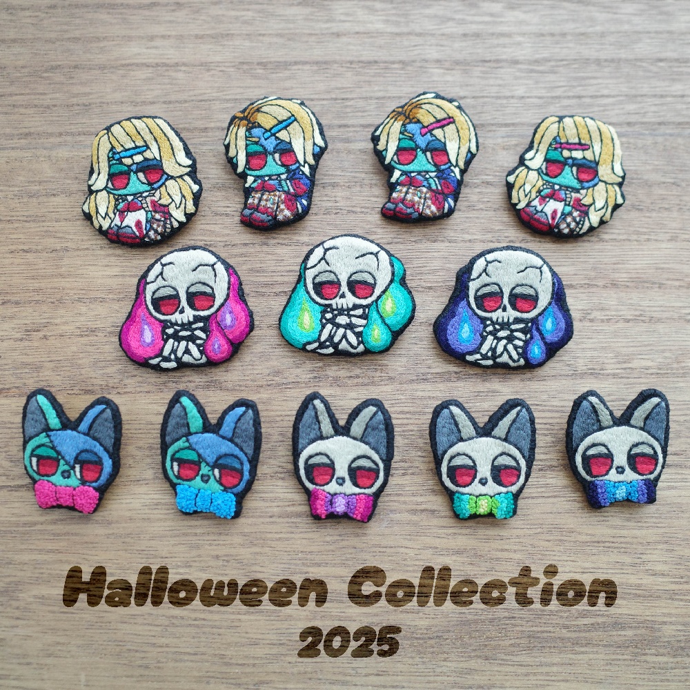 【ハロウィン2025】フランケンゾンビの猫たち【刺繍ブローチ】