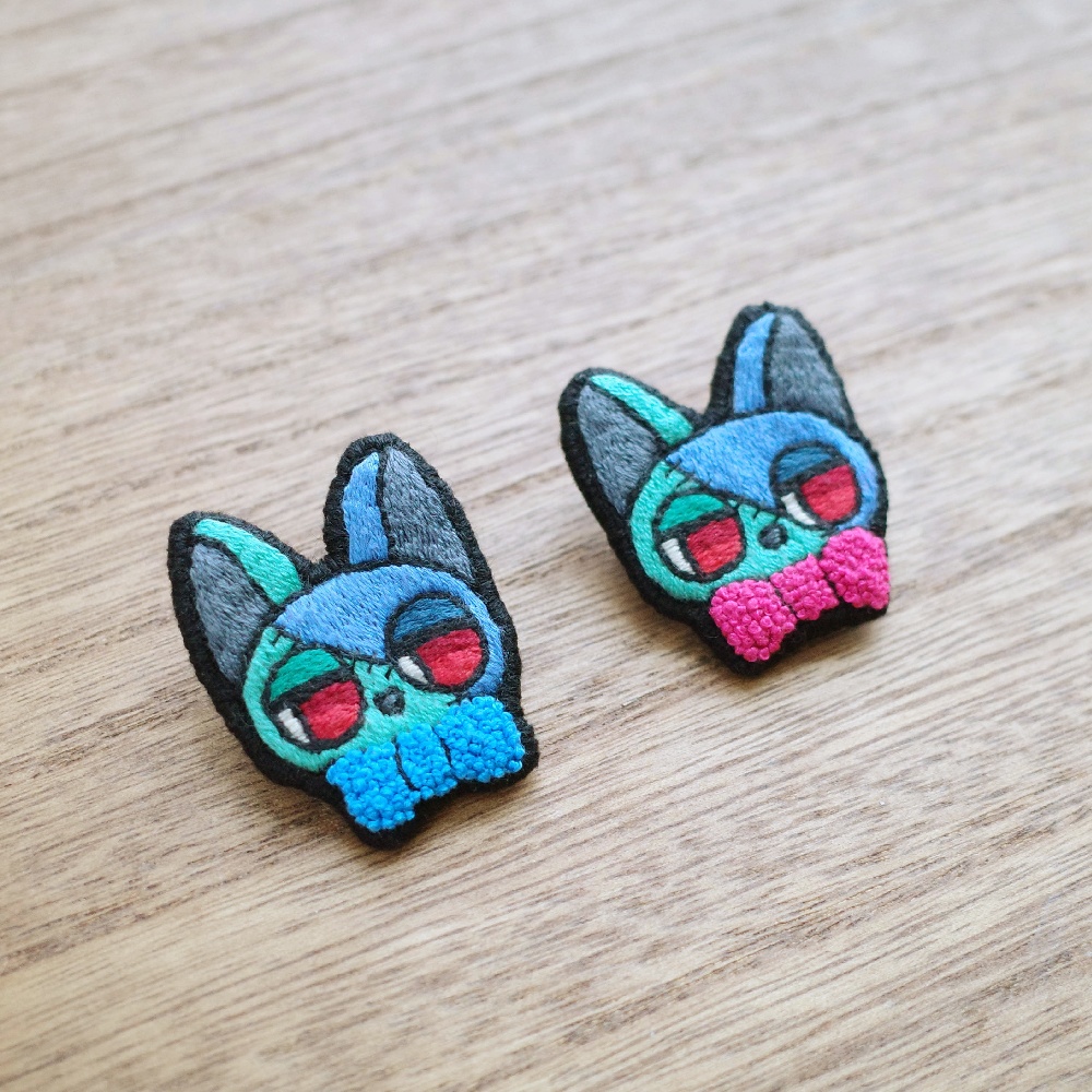 【ハロウィン2025】フランケンゾンビの猫たち【刺繍ブローチ】