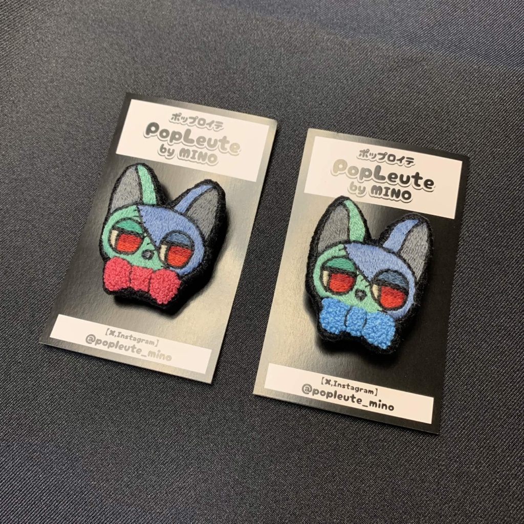 【手刺繍ブローチ(猫シリーズ)】フランケンゾンビの猫たち