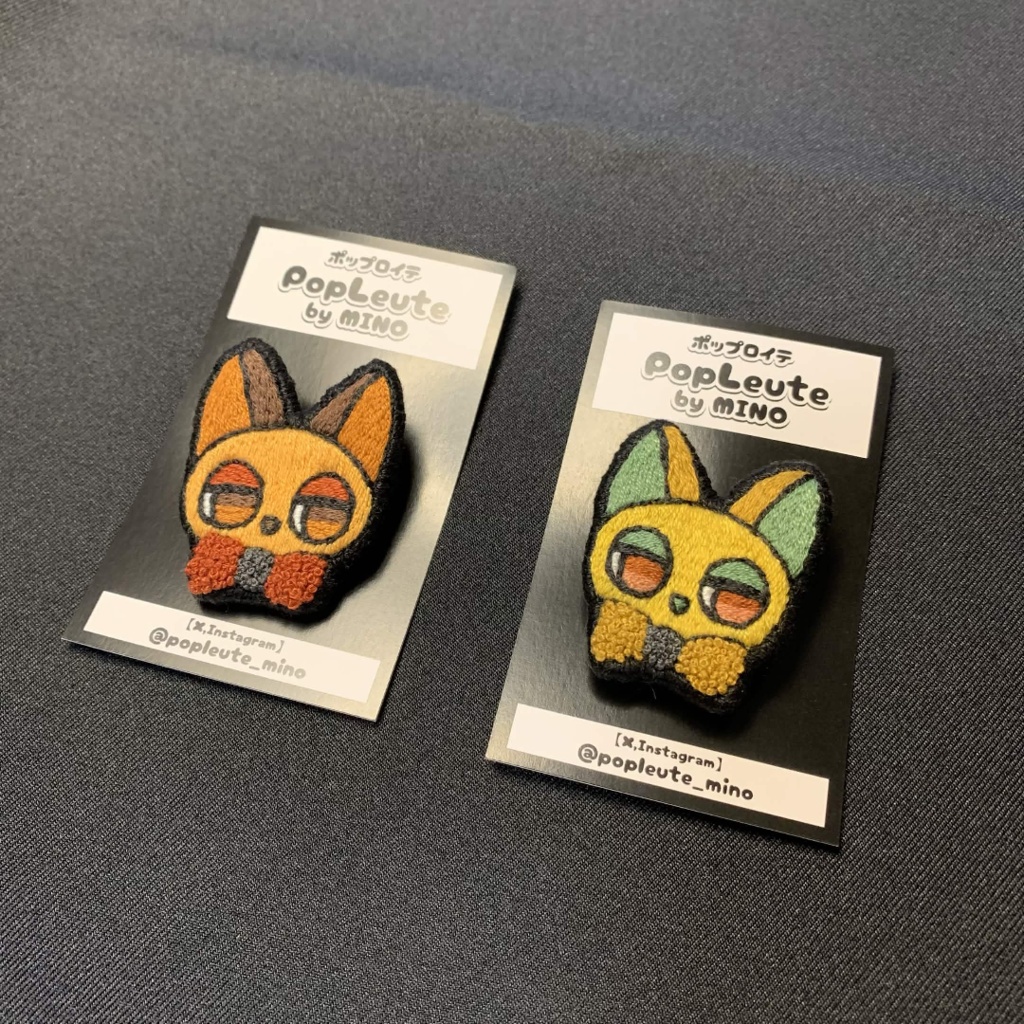 【手刺繍ブローチ(猫シリーズ)】秋カラーの猫たち