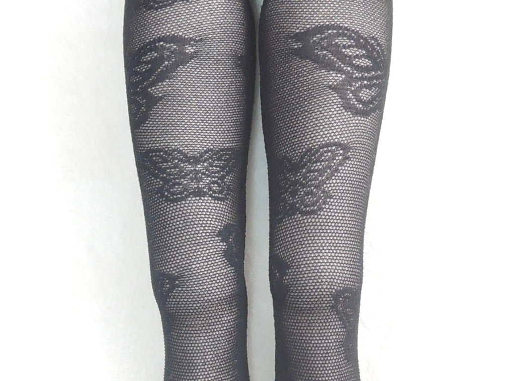 DD系サイズ ハイゲージタイツ シースルーバタフライ ブラック DDDy着用可