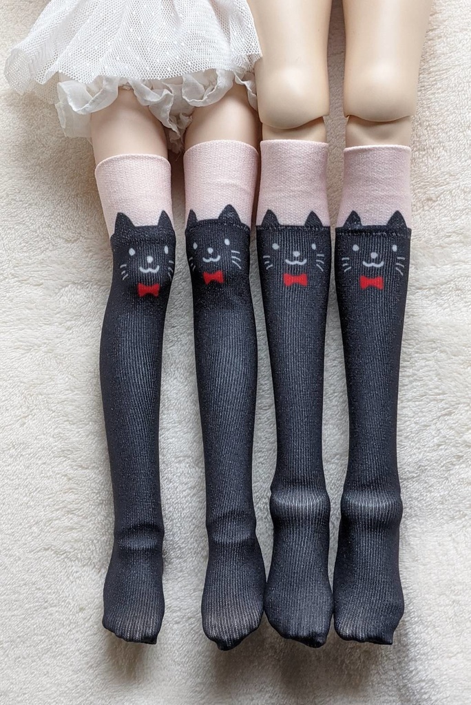 再販 1/3ドール用フリーサイズ ハイソックス オリジナルプリント 黒猫