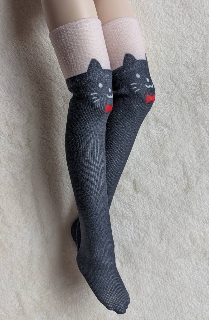 再販 1/3ドール用フリーサイズ ハイソックス オリジナルプリント 黒猫